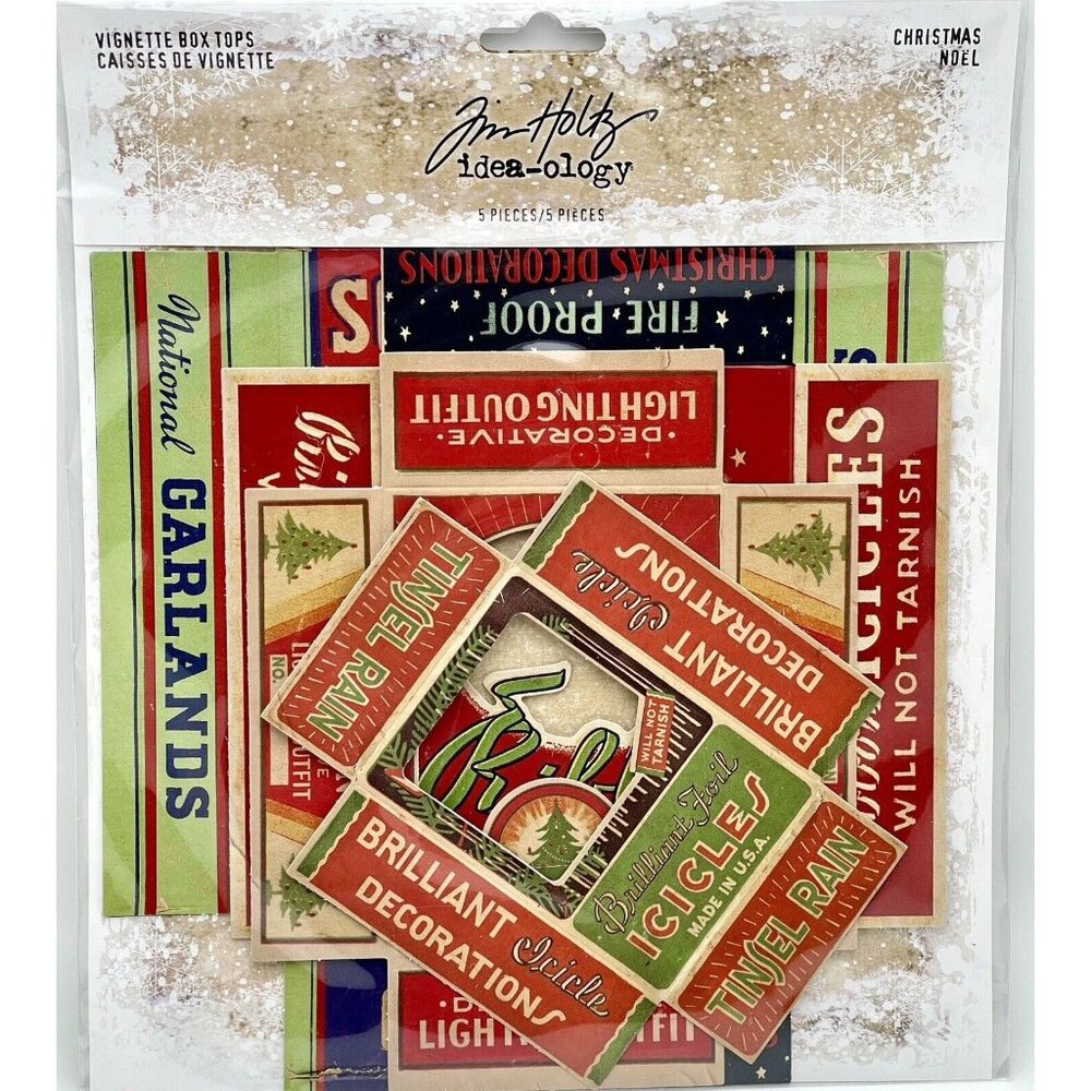 Tim Holtz CHRISTMAS Idea-ology 2018 VIGNETTE BOX TOPS Holiday RARE